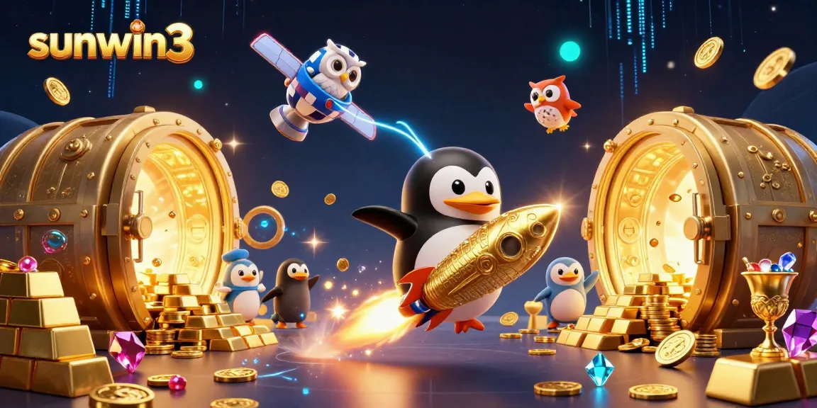 Embrace excitement with sunwin3 as a penguin navigates a cosmic casino journey surrounded by treasures.